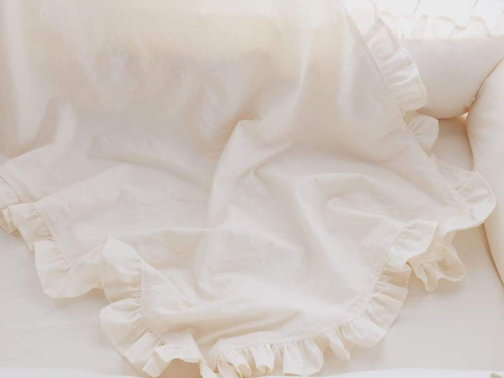 Ivory Ruffled Baby Crib Blanket handmade heirloom nursery - High Cotton Textile