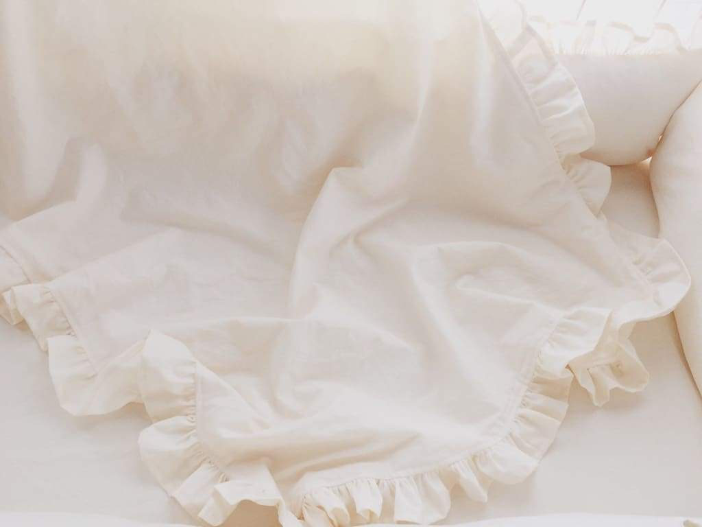 Ivory Ruffled Baby Crib Blanket handmade heirloom nursery - High Cotton Textile