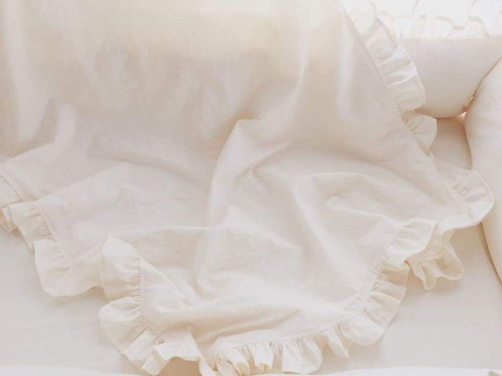 Ivory Ruffled Baby Crib Blanket handmade heirloom nursery - High Cotton Textile