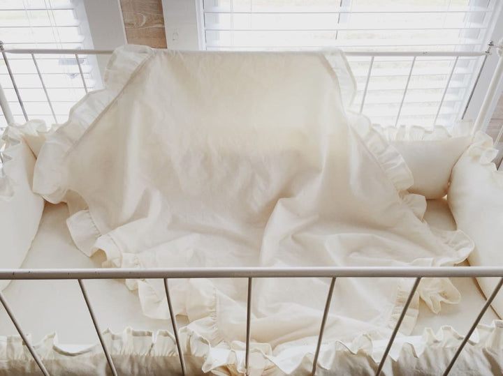 Ivory Ruffled Baby Crib Blanket handmade heirloom nursery - High Cotton Textile