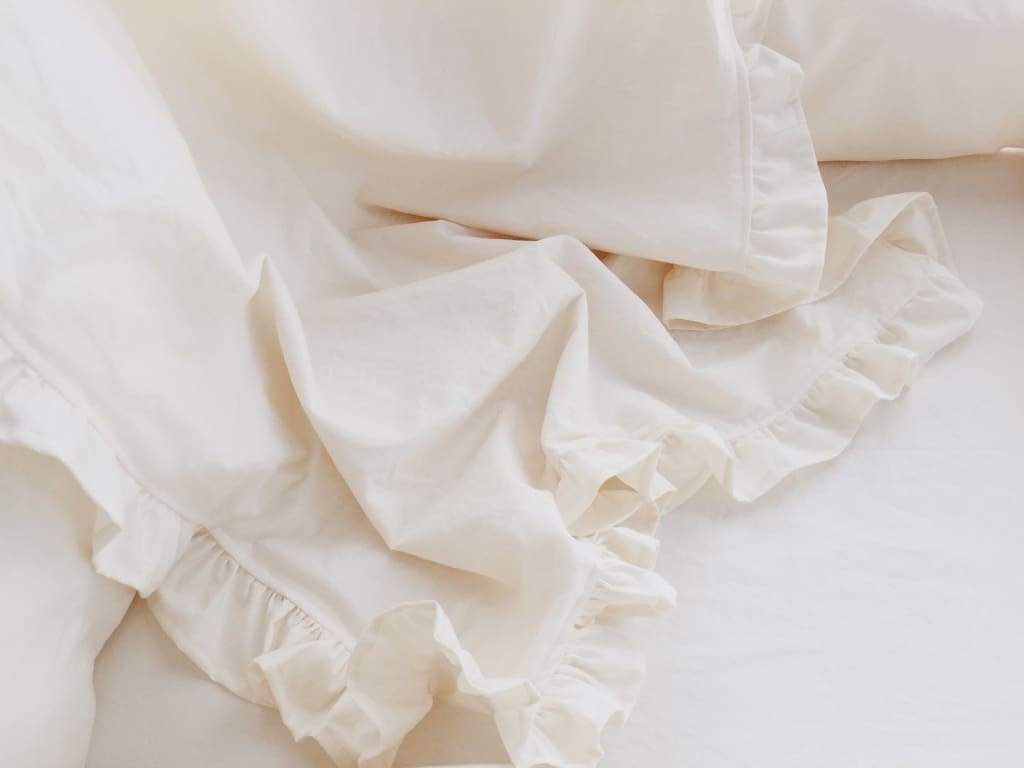 Ivory Ruffled Baby Crib Blanket handmade heirloom nursery - High Cotton Textile