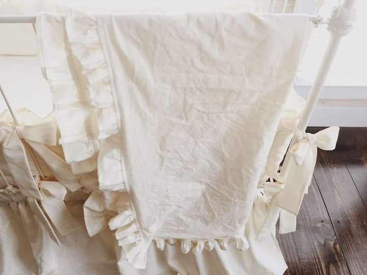 Ivory Ruffled Baby Crib Blanket handmade heirloom nursery - High Cotton Textile