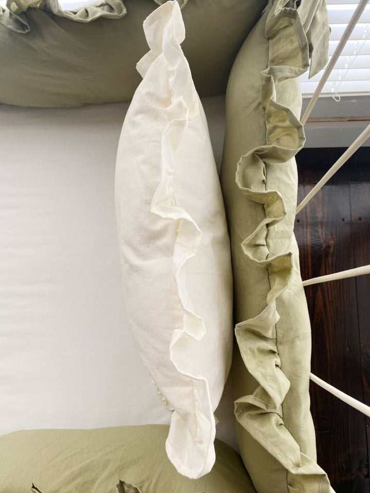 Ivory Ruffled Crib Pillow handmade heirloom nursery - High Cotton Textile