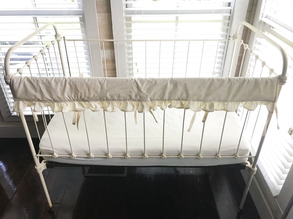 Ivory Ruffled Crib Rail Cover with Optional Personalization handmade heirloom nursery - High Cotton Textile