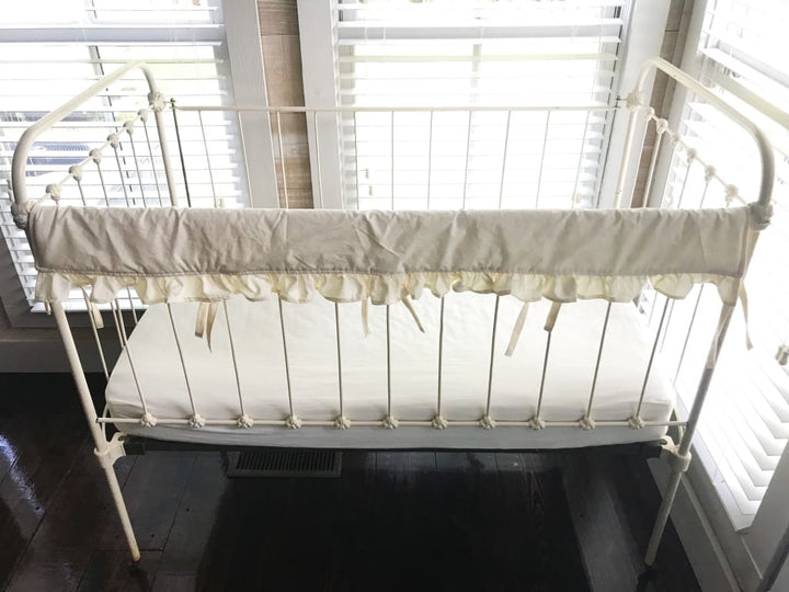 Ivory Ruffled Crib Rail Cover with Optional Personalization handmade heirloom nursery - High Cotton Textile