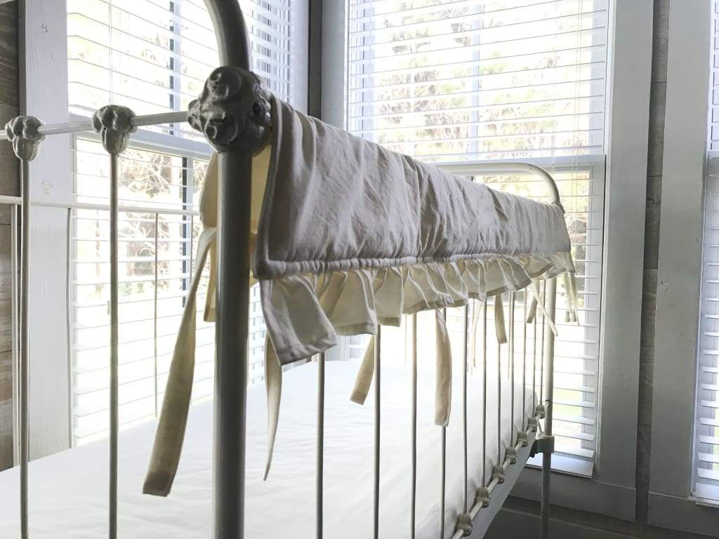 Ivory Ruffled Crib Rail Cover with Optional Personalization handmade heirloom nursery - High Cotton Textile