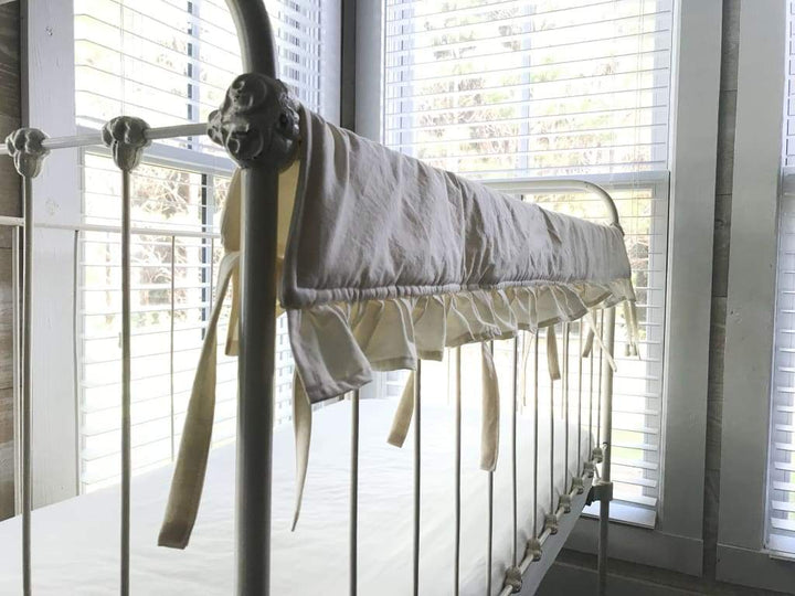 Ivory Ruffled Crib Rail Cover with Optional Personalization handmade heirloom nursery - High Cotton Textile
