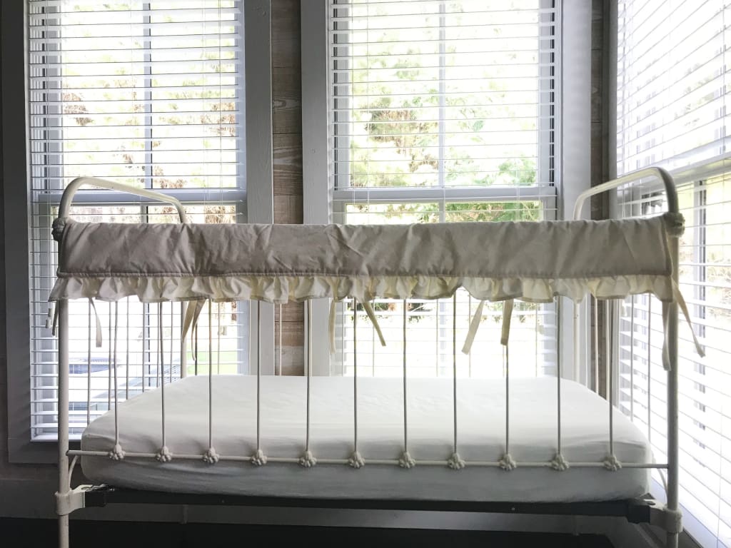 Ivory Ruffled Crib Rail Cover with Optional Personalization handmade heirloom nursery - High Cotton Textile
