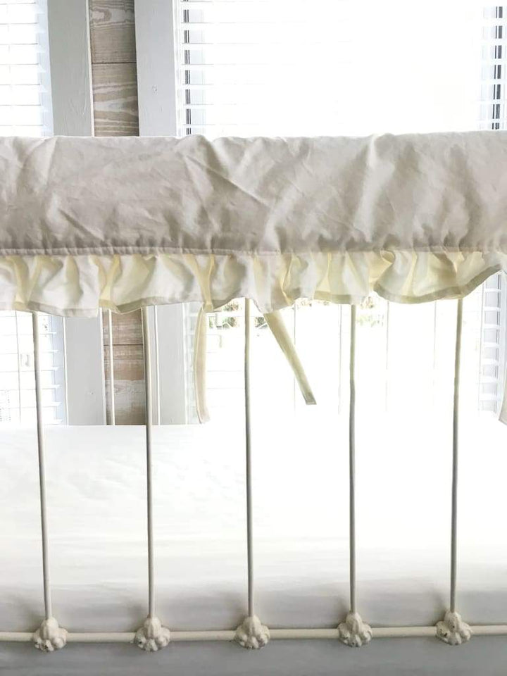 Ivory Ruffled Crib Rail Cover with Optional Personalization handmade heirloom nursery - High Cotton Textile