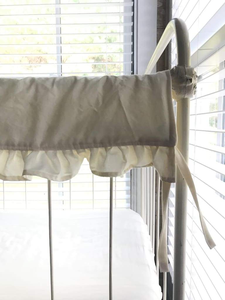 Ivory Ruffled Crib Rail Cover with Optional Personalization handmade heirloom nursery - High Cotton Textile