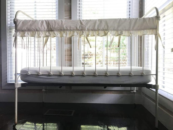 Ivory Ruffled Crib Rail Cover with Optional Personalization handmade heirloom nursery - High Cotton Textile