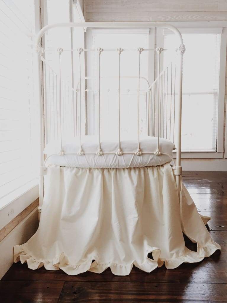 Ivory Ruffled Crib Skirt handmade heirloom nursery - High Cotton Textile