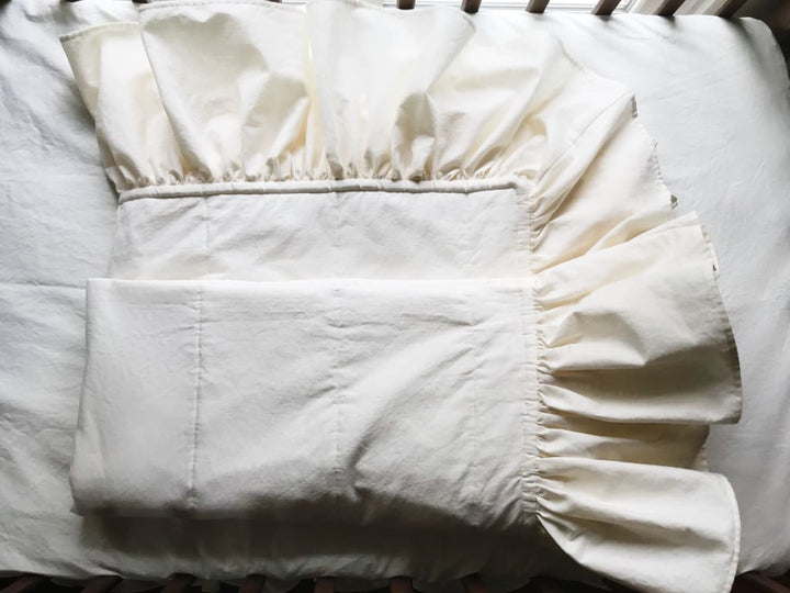 Ivory Ruffled Handmade Baby Quilt handmade heirloom nursery - High Cotton Textile