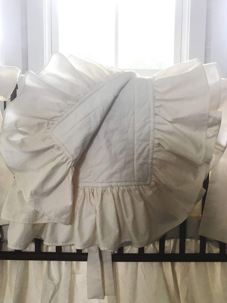 Ivory Ruffled Handmade Baby Quilt handmade heirloom nursery - High Cotton Textile
