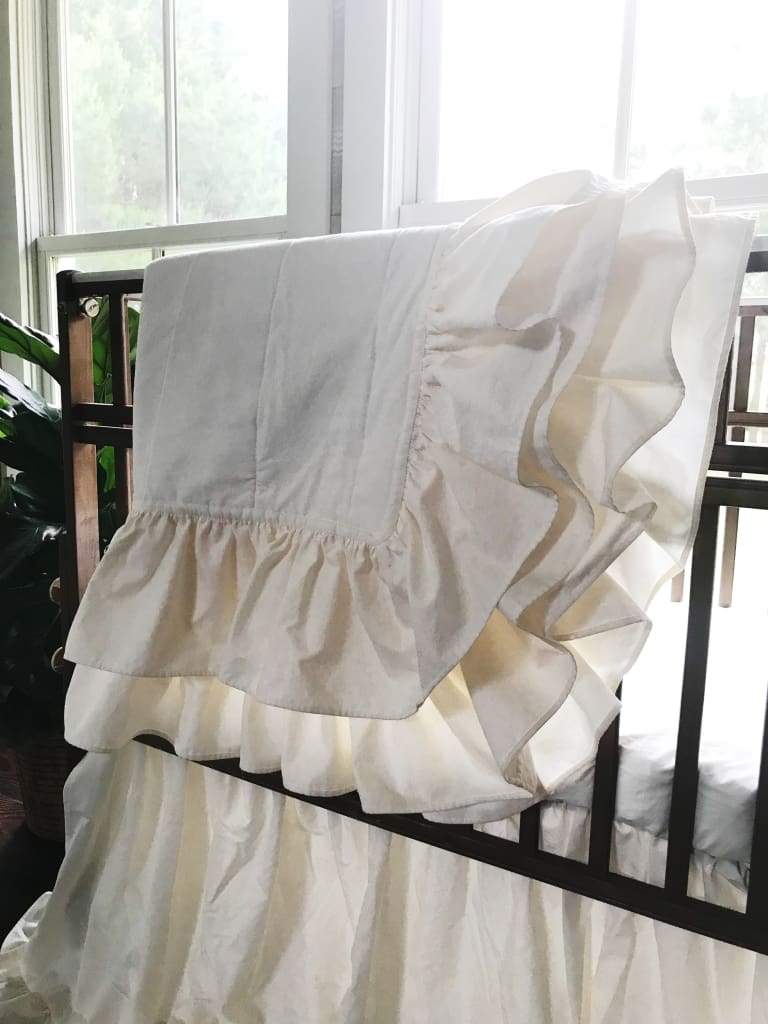 Ivory Ruffled Handmade Baby Quilt handmade heirloom nursery - High Cotton Textile