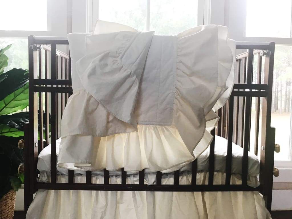 Ivory Ruffled Handmade Baby Quilt handmade heirloom nursery - High Cotton Textile