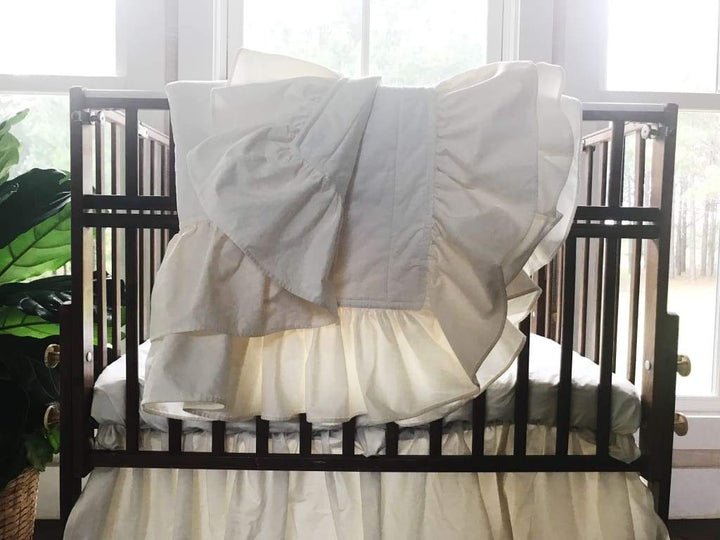 Ivory Ruffled Handmade Baby Quilt handmade heirloom nursery - High Cotton Textile