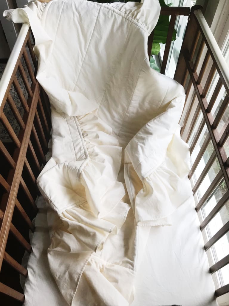 Ivory Ruffled Handmade Baby Quilt handmade heirloom nursery - High Cotton Textile