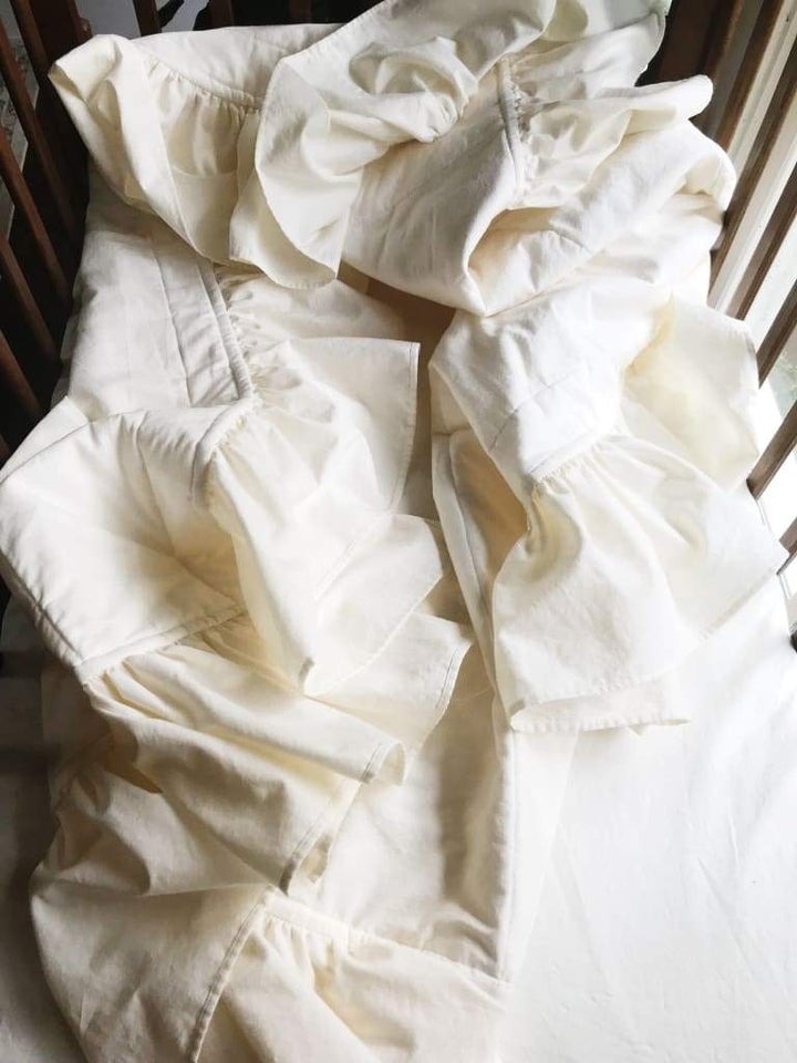 Ivory Ruffled Handmade Baby Quilt handmade heirloom nursery - High Cotton Textile