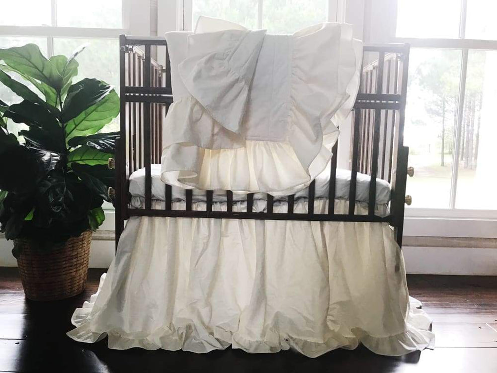 Ivory Ruffled Handmade Baby Quilt handmade heirloom nursery - High Cotton Textile