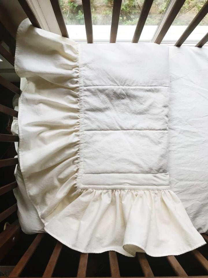 Ivory Ruffled Handmade Baby Quilt handmade heirloom nursery - High Cotton Textile
