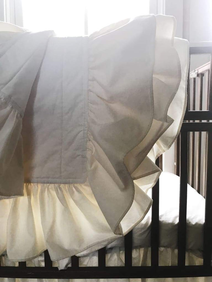 Ivory Ruffled Handmade Baby Quilt handmade heirloom nursery - High Cotton Textile