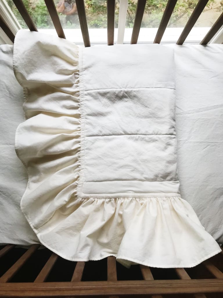 Ivory Ruffled Handmade Baby Quilt handmade heirloom nursery - High Cotton Textile