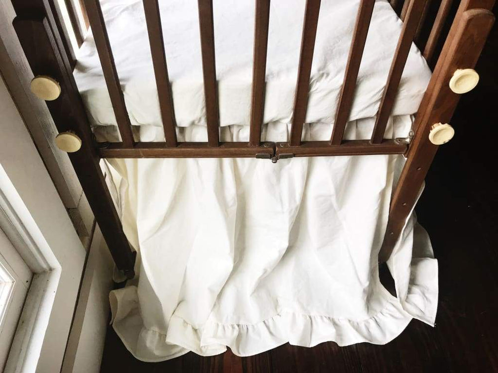 Ivory Ruffled Mini Crib Skirt handmade heirloom nursery - High Cotton Textile