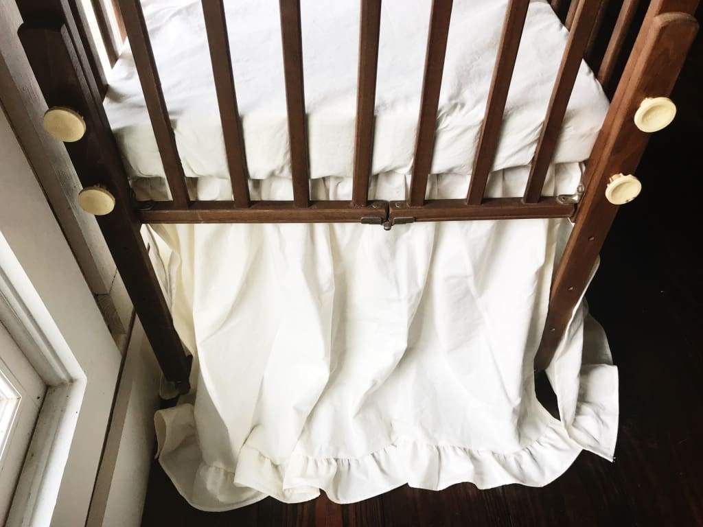 Ivory Ruffled Mini Crib Skirt handmade heirloom nursery - High Cotton Textile