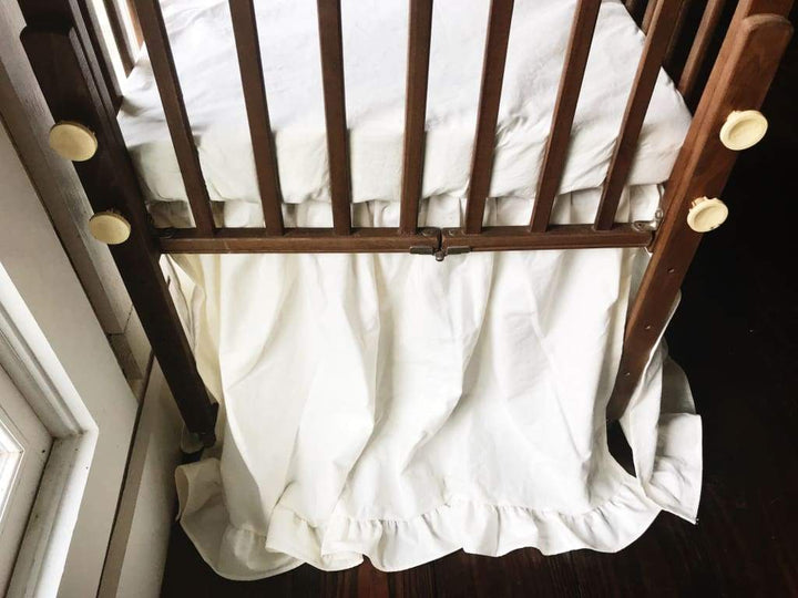 Ivory Ruffled Mini Crib Skirt handmade heirloom nursery - High Cotton Textile