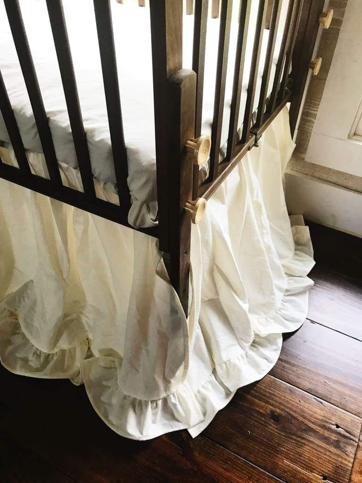 Ivory Ruffled Mini Crib Skirt handmade heirloom nursery - High Cotton Textile