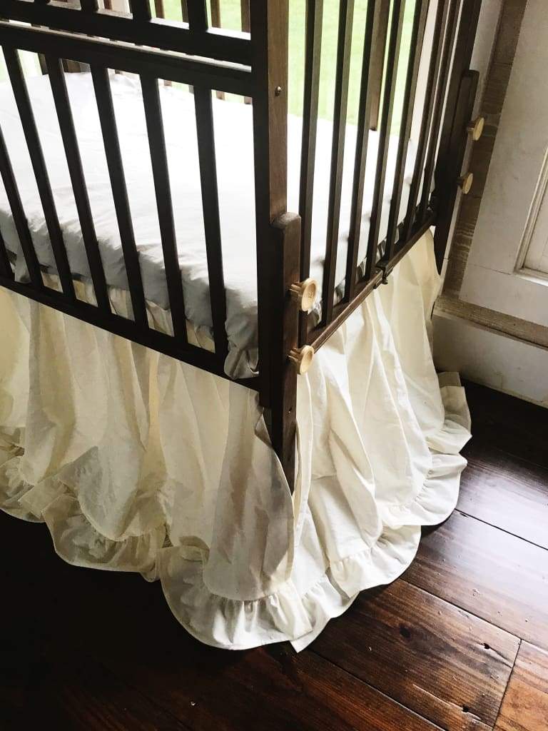 Ivory Ruffled Mini Crib Skirt handmade heirloom nursery - High Cotton Textile