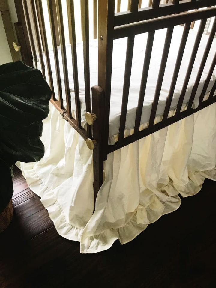 Ivory Ruffled Mini Crib Skirt handmade heirloom nursery - High Cotton Textile