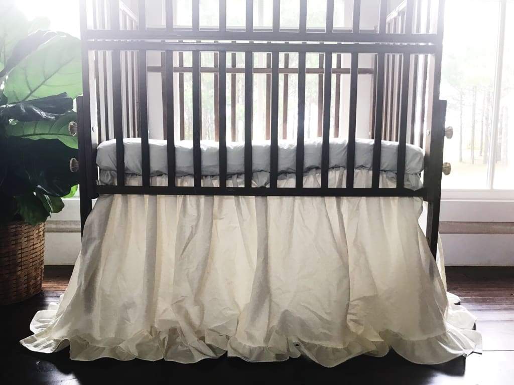 Ivory Ruffled Mini Crib Skirt handmade heirloom nursery - High Cotton Textile
