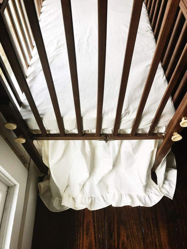 Ivory Ruffled Mini Crib Skirt handmade heirloom nursery - High Cotton Textile