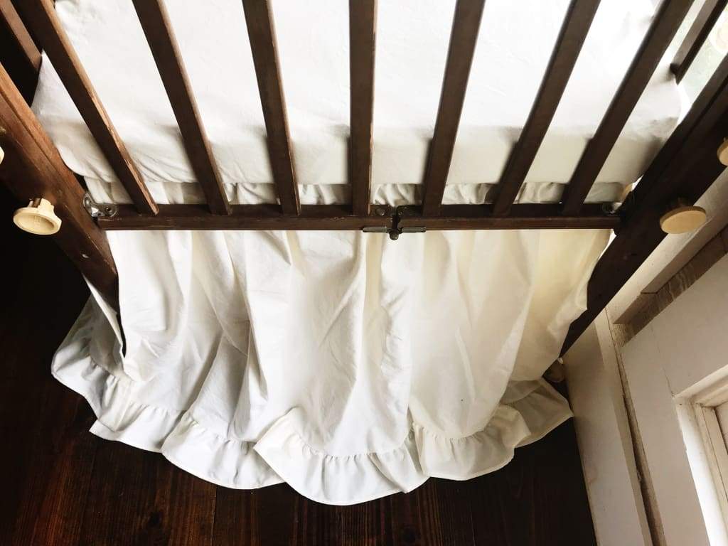 Ivory Ruffled Mini Crib Skirt handmade heirloom nursery - High Cotton Textile