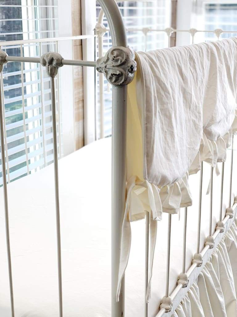 Ivory Scalloped Crib Rail Cover – Long Side | Optional Personalization handmade heirloom nursery - High Cotton Textile