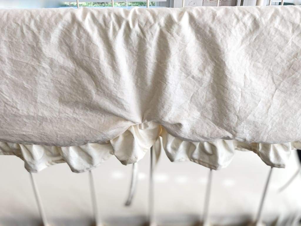 Ivory Scalloped Crib Rail Cover – Long Side | Optional Personalization handmade heirloom nursery - High Cotton Textile