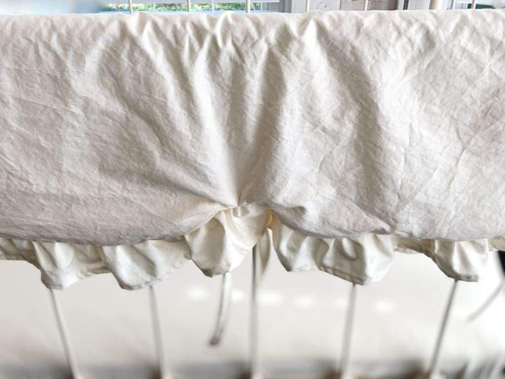 Ivory Scalloped Crib Rail Cover – Long Side | Optional Personalization handmade heirloom nursery - High Cotton Textile