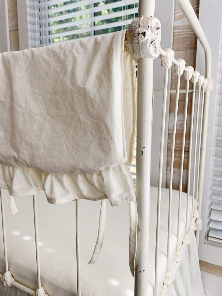 Ivory Scalloped Crib Rail Cover – Long Side | Optional Personalization handmade heirloom nursery - High Cotton Textile