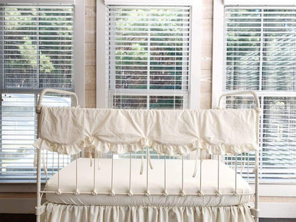 Ivory Scalloped Crib Rail Cover – Long Side | Optional Personalization handmade heirloom nursery - High Cotton Textile