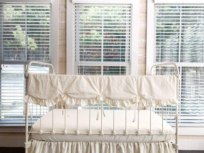 Ivory Scalloped Crib Rail Cover – Long Side | Optional Personalization handmade heirloom nursery - High Cotton Textile