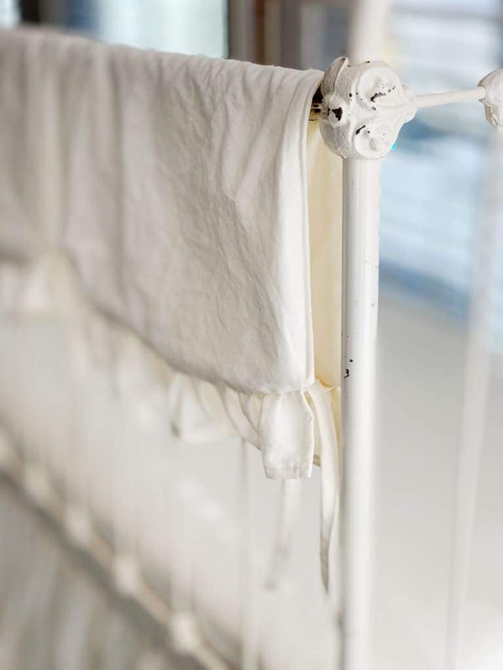 Ivory Scalloped Crib Rail Cover – Long Side | Optional Personalization handmade heirloom nursery - High Cotton Textile
