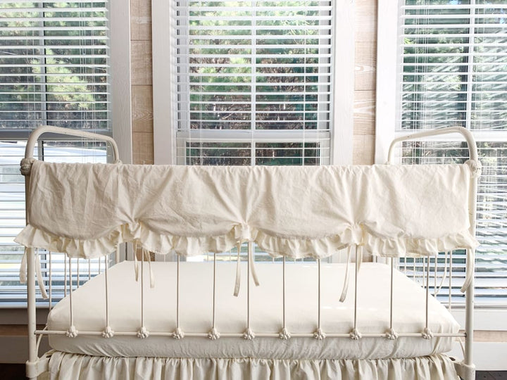 Ivory Scalloped Crib Rail Cover – Long Side | Optional Personalization handmade heirloom nursery - High Cotton Textile