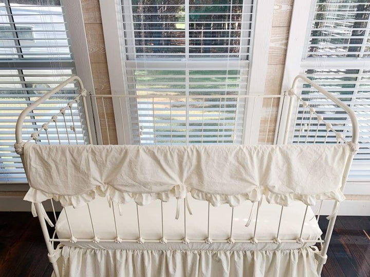 Ivory Scalloped Crib Rail Cover – Long Side | Optional Personalization handmade heirloom nursery - High Cotton Textile