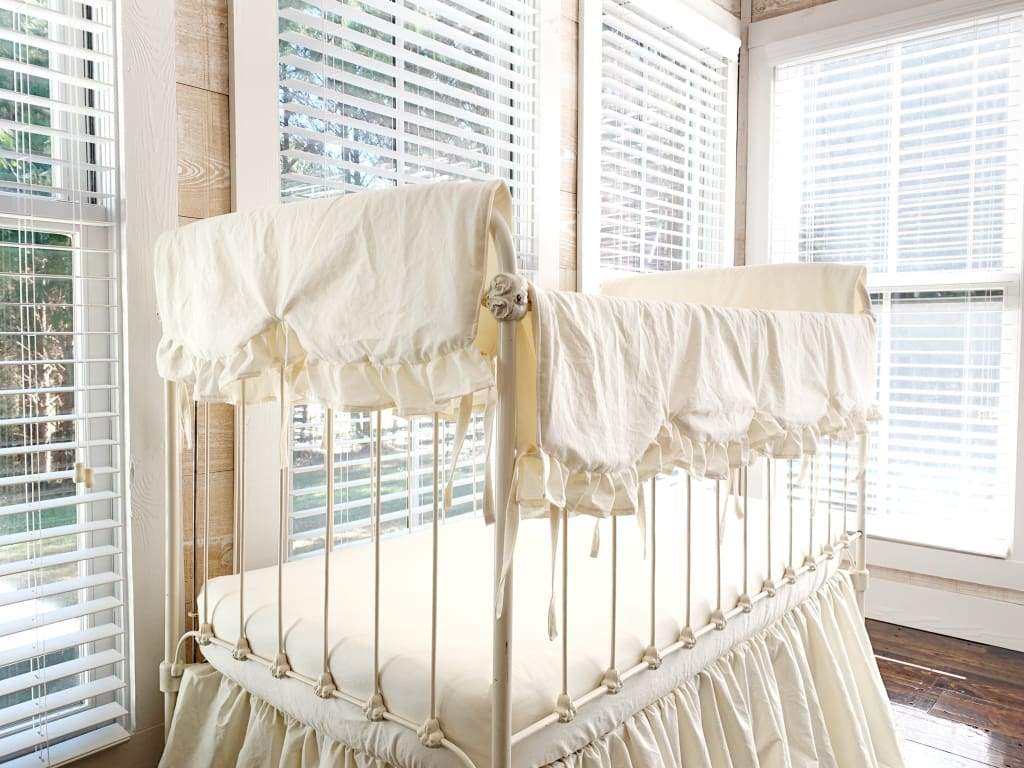 Ivory Scalloped Crib Rail Cover Set (3-Piece) handmade heirloom nursery - High Cotton Textile