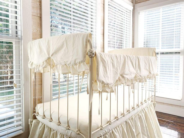 Ivory Scalloped Crib Rail Cover Set (3-Piece) handmade heirloom nursery - High Cotton Textile