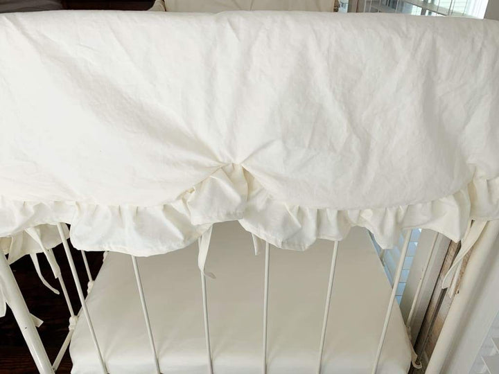 Ivory Scalloped Crib Rail Cover Set (3-Piece) handmade heirloom nursery - High Cotton Textile
