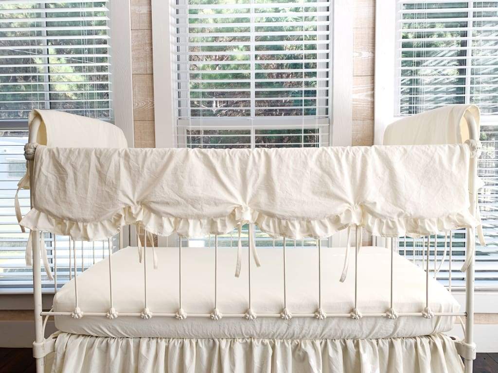 Ivory Scalloped Crib Rail Cover Set (3-Piece) handmade heirloom nursery - High Cotton Textile