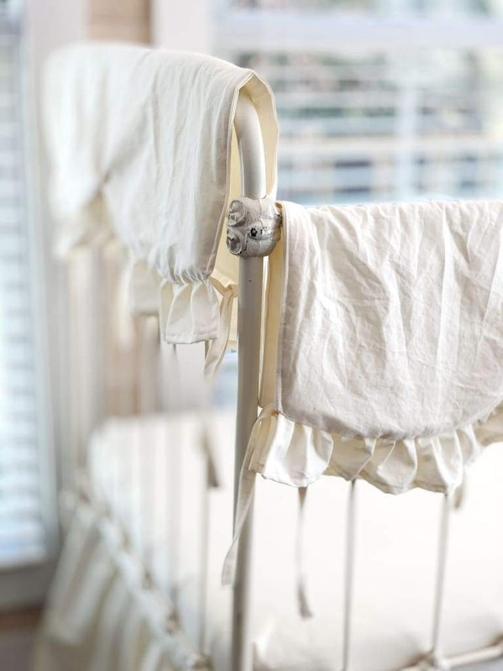 Ivory Scalloped Crib Rail Cover Set (3-Piece) handmade heirloom nursery - High Cotton Textile